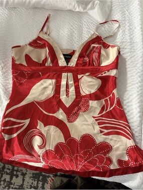Cotton Express Red and Cream Floral Satin Cami Top